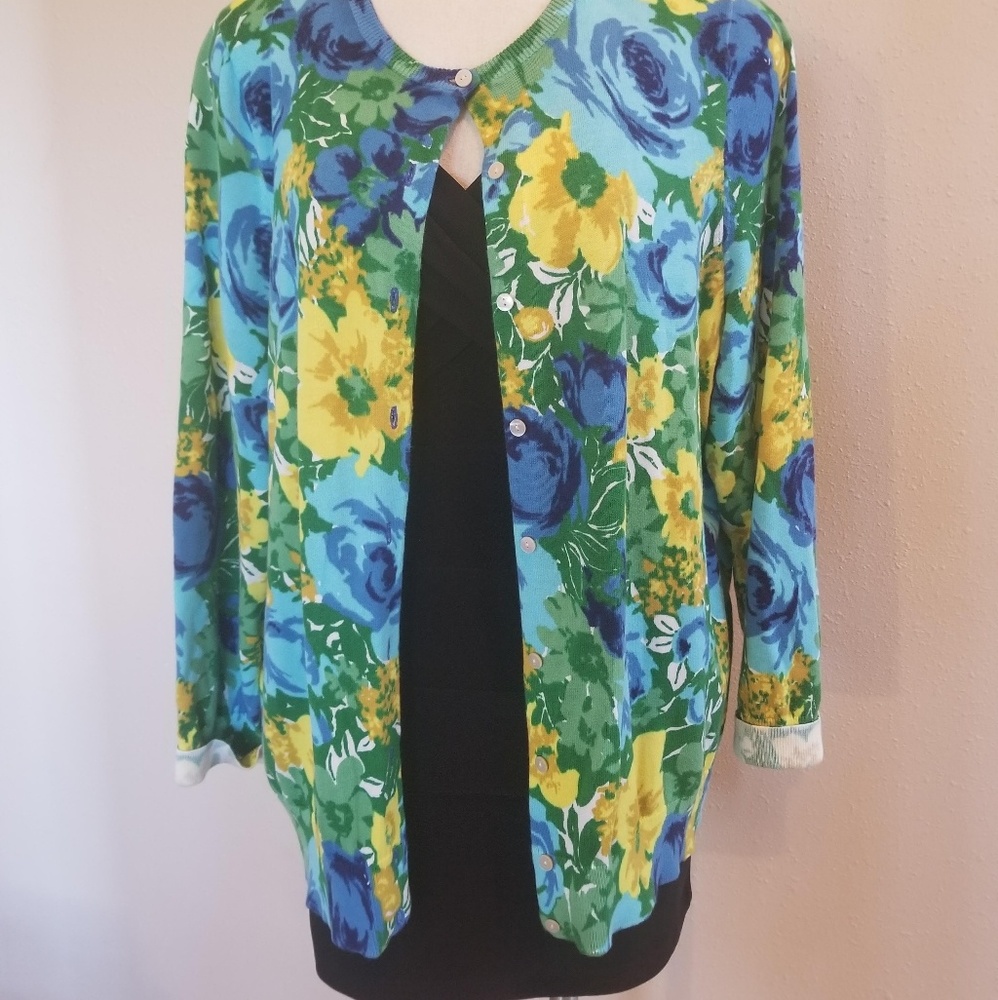 Land's End Beautiful Floral Cardigan Sweater
